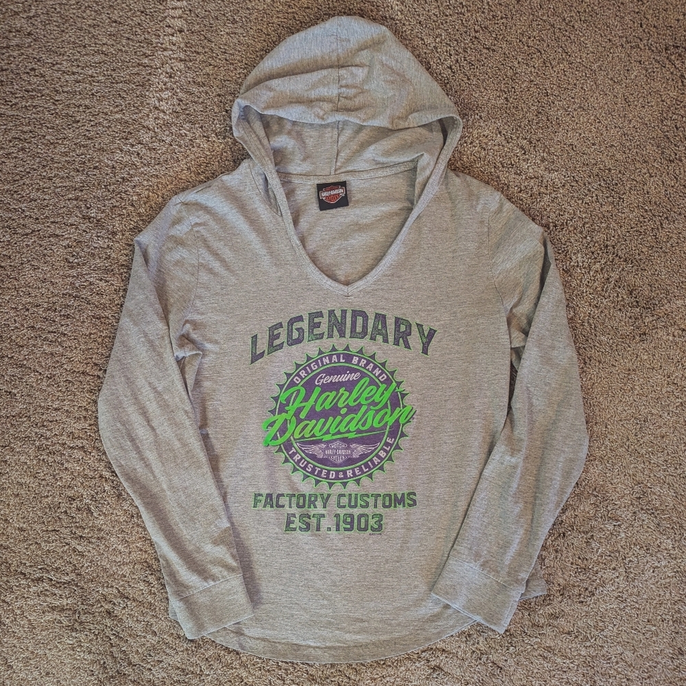 Women's Size Medium Harley-Davidson Gray Hoodie with Green and Purple Accents